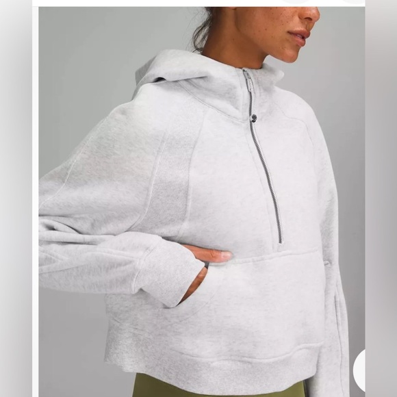 Lululemon Scuba Oversized cropped 1/2 Zip Hoodie Heathered Core Light Grey S - Picture 2 of 13